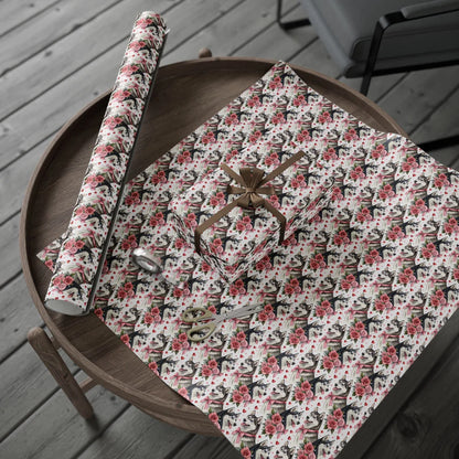 Siberian Husky Valentine Wrapping Paper — gift wrapping presented on a wooden table