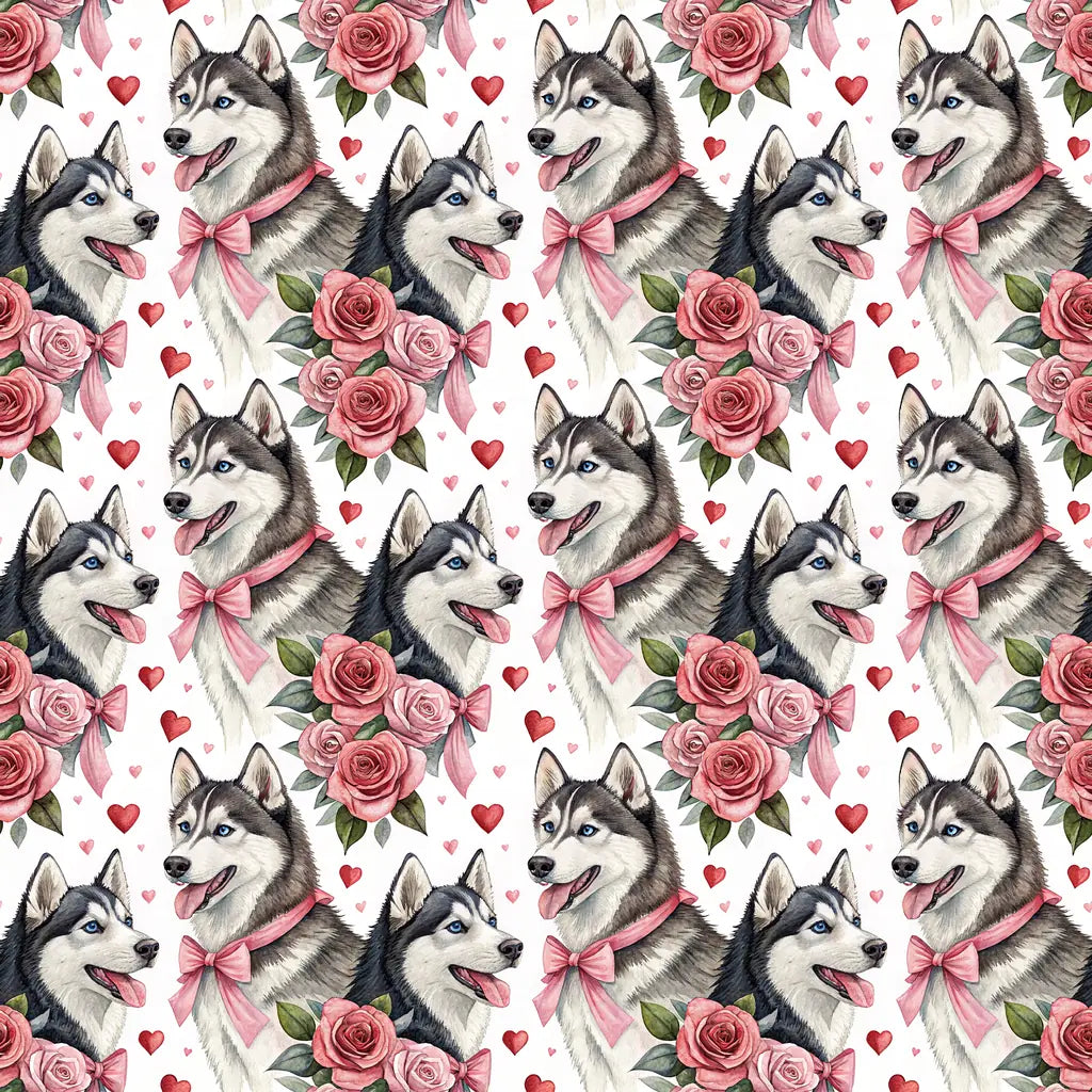 Siberian Husky Valentine Wrapping Paper — repeating pattern tile