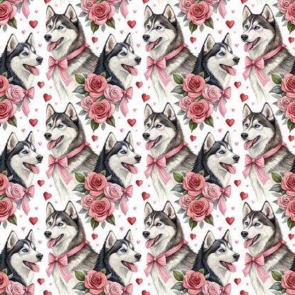 Siberian Husky Valentine Wrapping Paper — repeating pattern tile