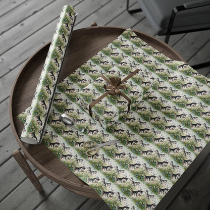 Siberian Husky Wildflower Wrapping Paper — gift wrapping presented on a wooden table