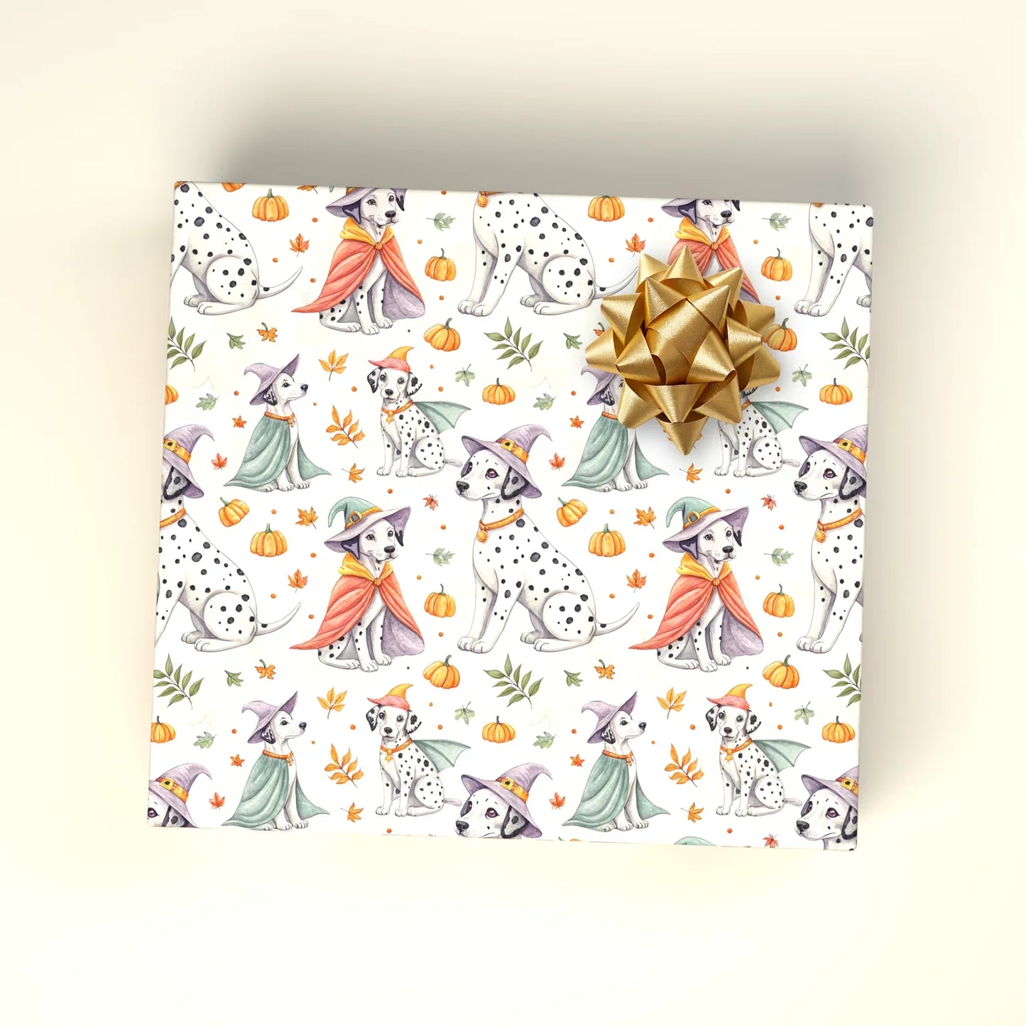 Spooky Dalmatian Halloween Witch Wrapping Paper — wrapped gift presentation