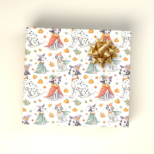 Spooky Dalmatian Halloween Witch Wrapping Paper — wrapped gift presentation