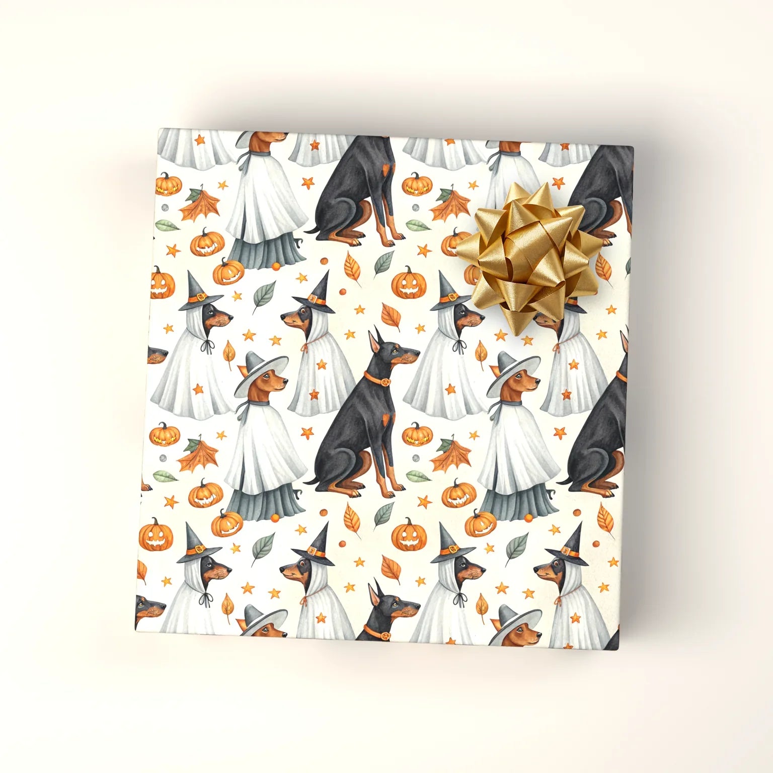 Spooky Doberman Halloween Wrapping Paper — wrapped gift presentation