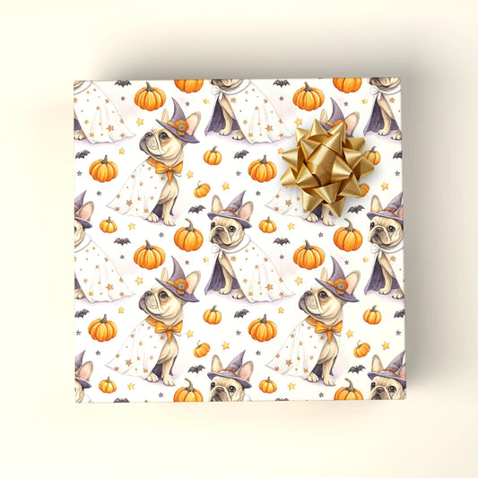 Spooky French Bulldog Halloween Wrapping Paper — wrapped gift presentation