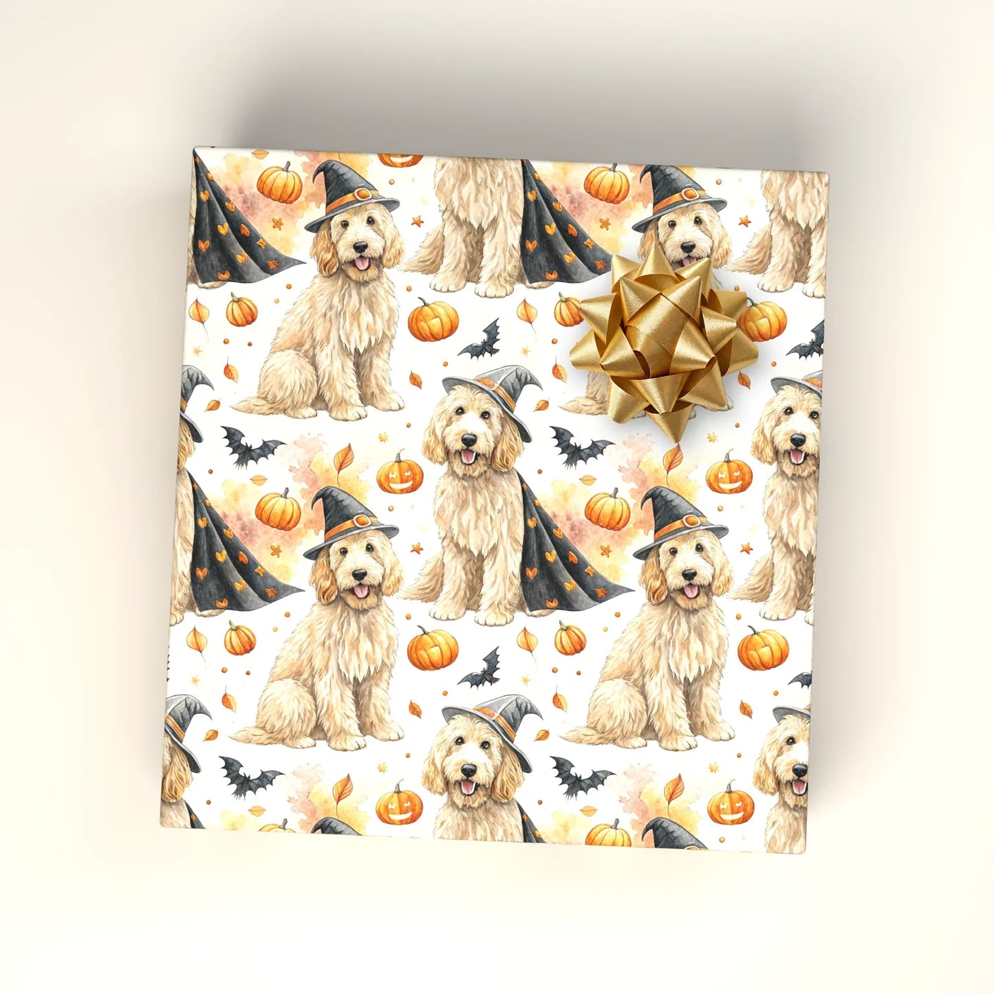 Spooky Goldendoodle Halloween Wrapping Paper — wrapped gift presentation