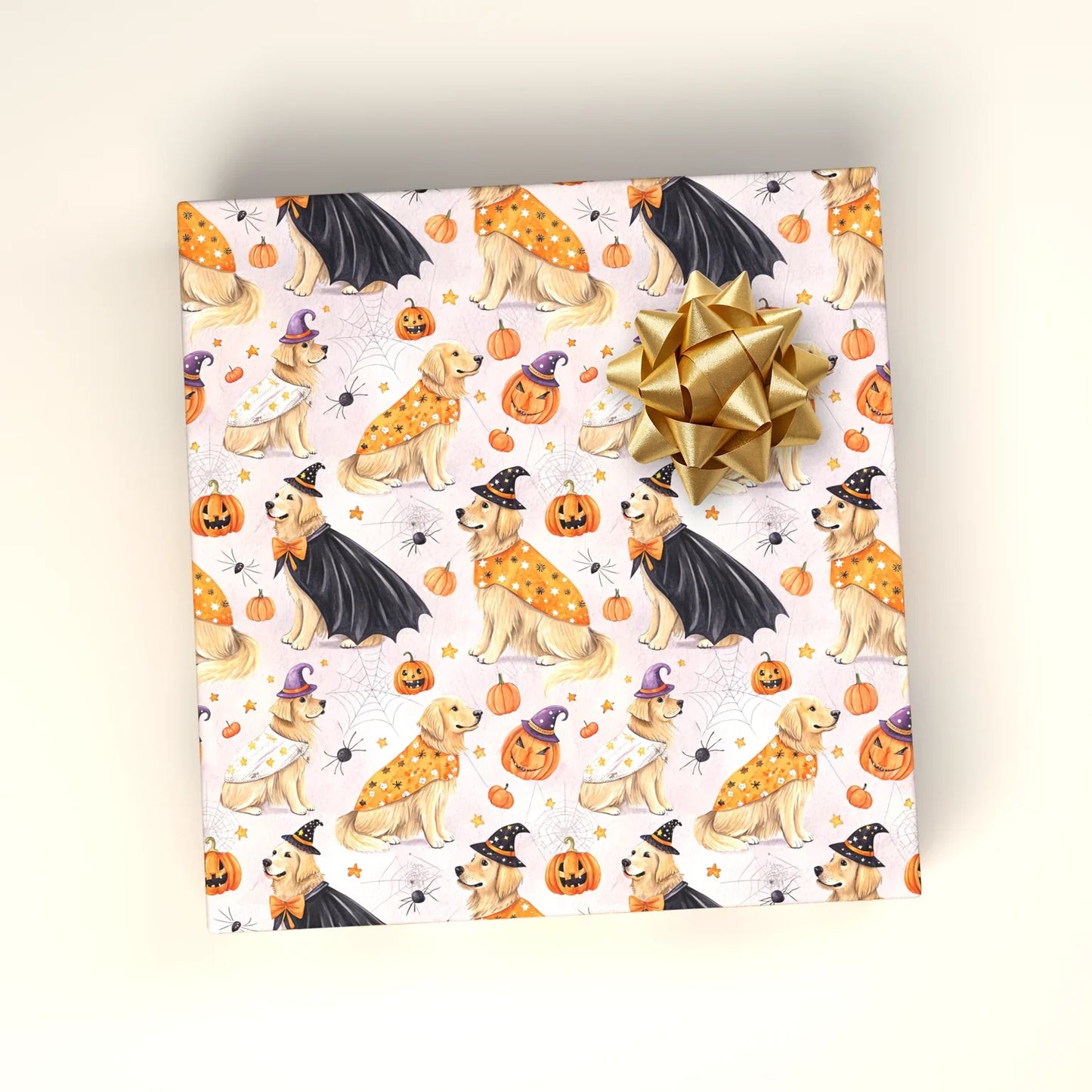 Spooky Good Boy: Golden Retriever Halloween Wrapping Paper — wrapped gift presentation