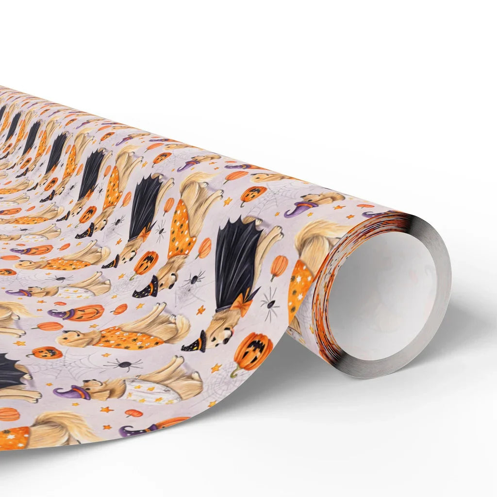 Spooky Good Boy: Golden Retriever Halloween Wrapping Paper — paper roll