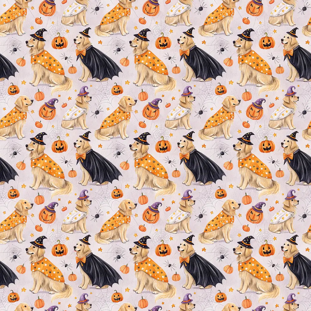 Spooky Good Boy: Golden Retriever Halloween Wrapping Paper — repeating pattern tile