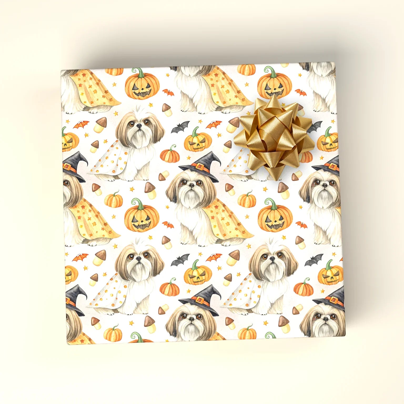 Spooky Shih Tzu Halloween Wrapping Paper — wrapped gift presentation