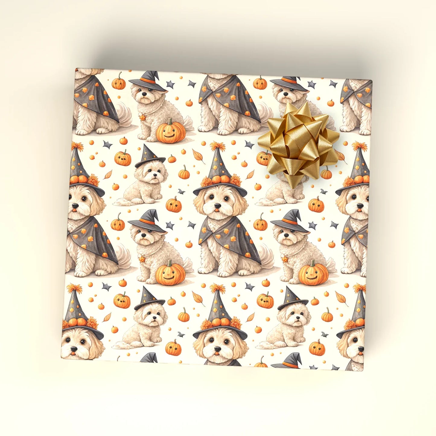 Spooky Witch Dog Halloween Wrapping Paper — wrapped gift presentation