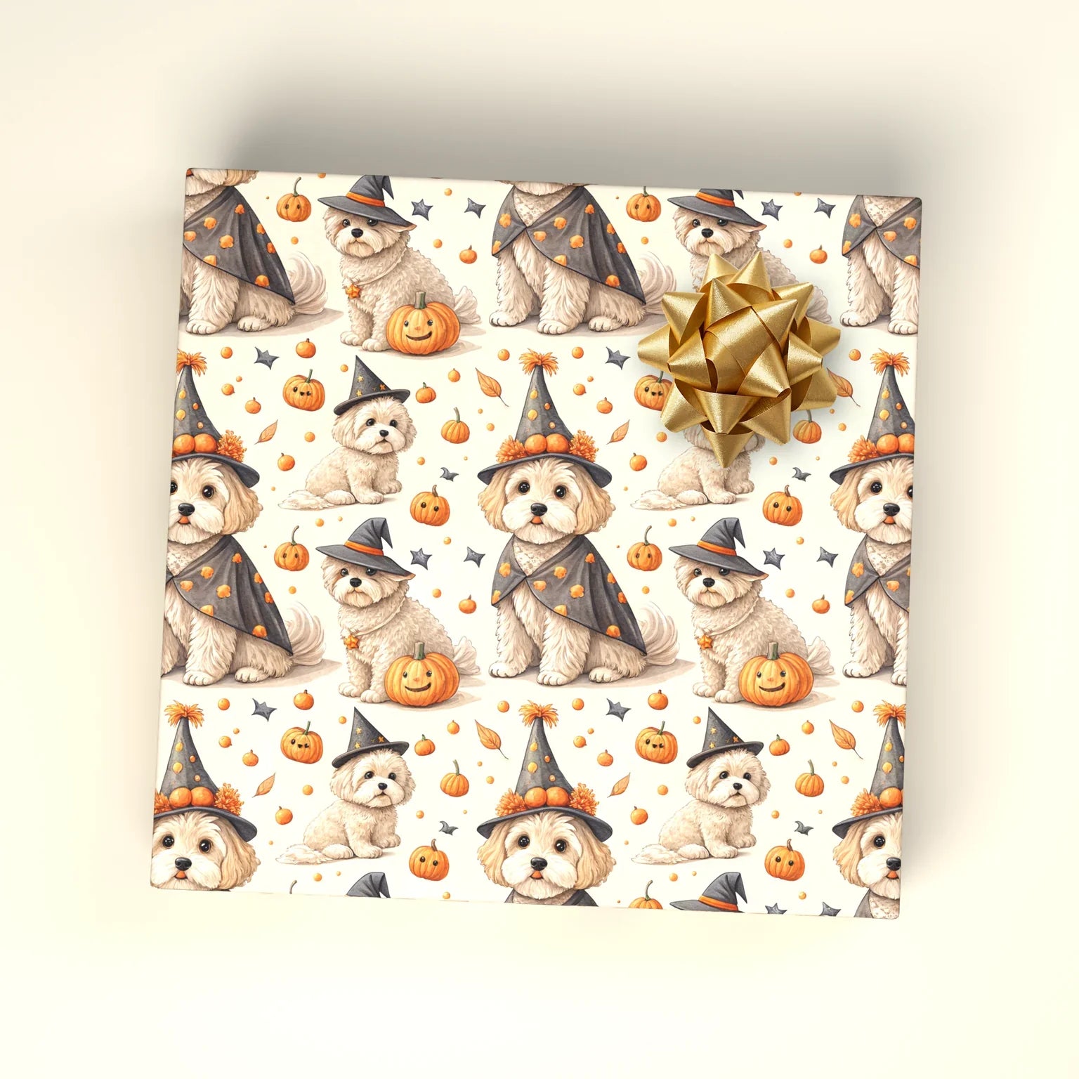 Spooky Witch Dog Halloween Wrapping Paper — wrapped gift presentation