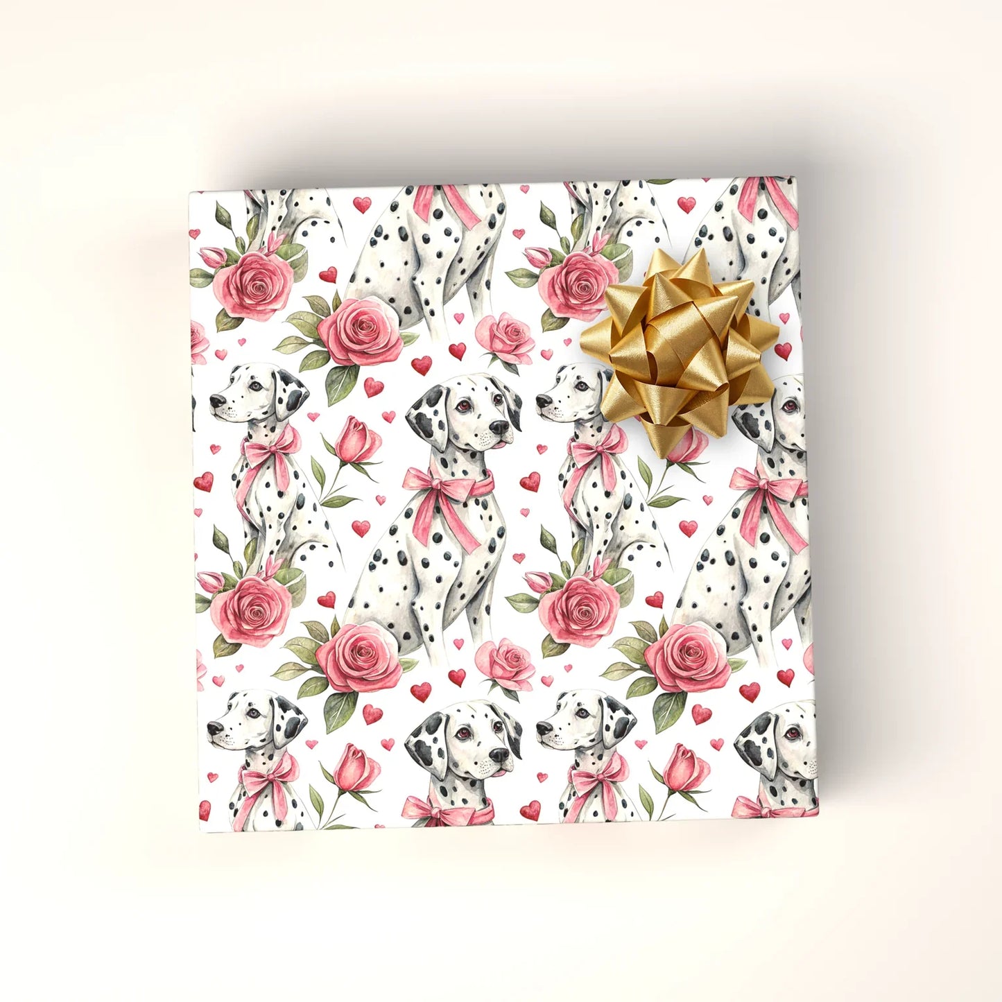 Spotted in Love: Dalmatian Valentine's Day Wrapping Paper — wrapped gift presentation