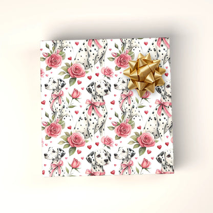 Spotted in Love: Dalmatian Valentine's Day Wrapping Paper — wrapped gift presentation
