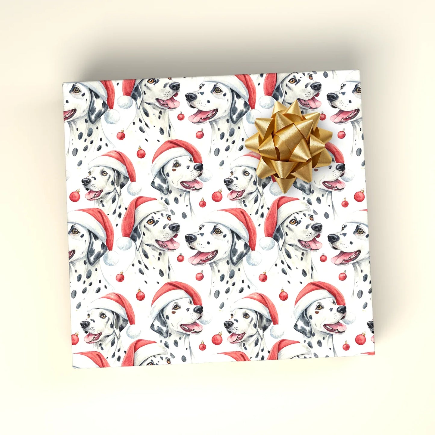 Spotty Santa: Dalmatian Christmas Wrapping Paper — wrapped gift presentation