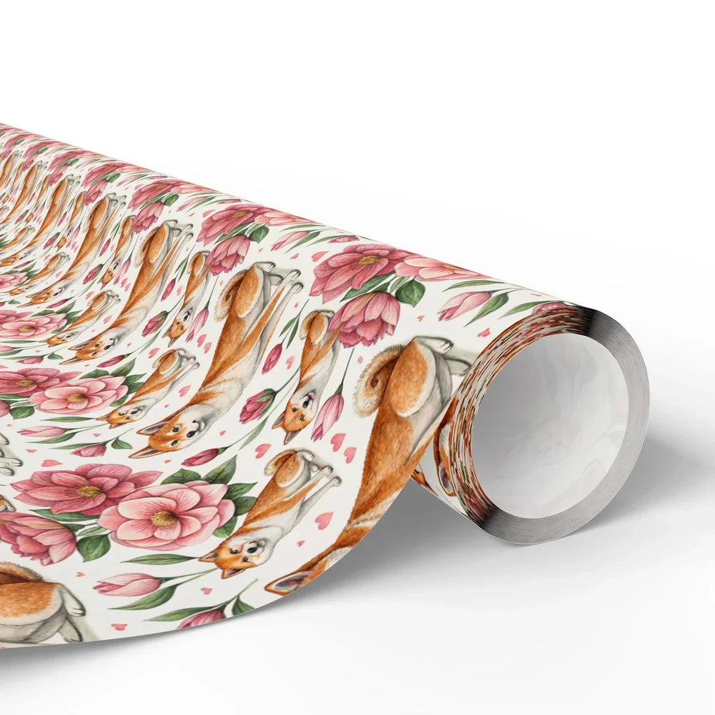Such Bloom, Very Wow: Shiba Inu Floral Wrapping Paper — paper roll