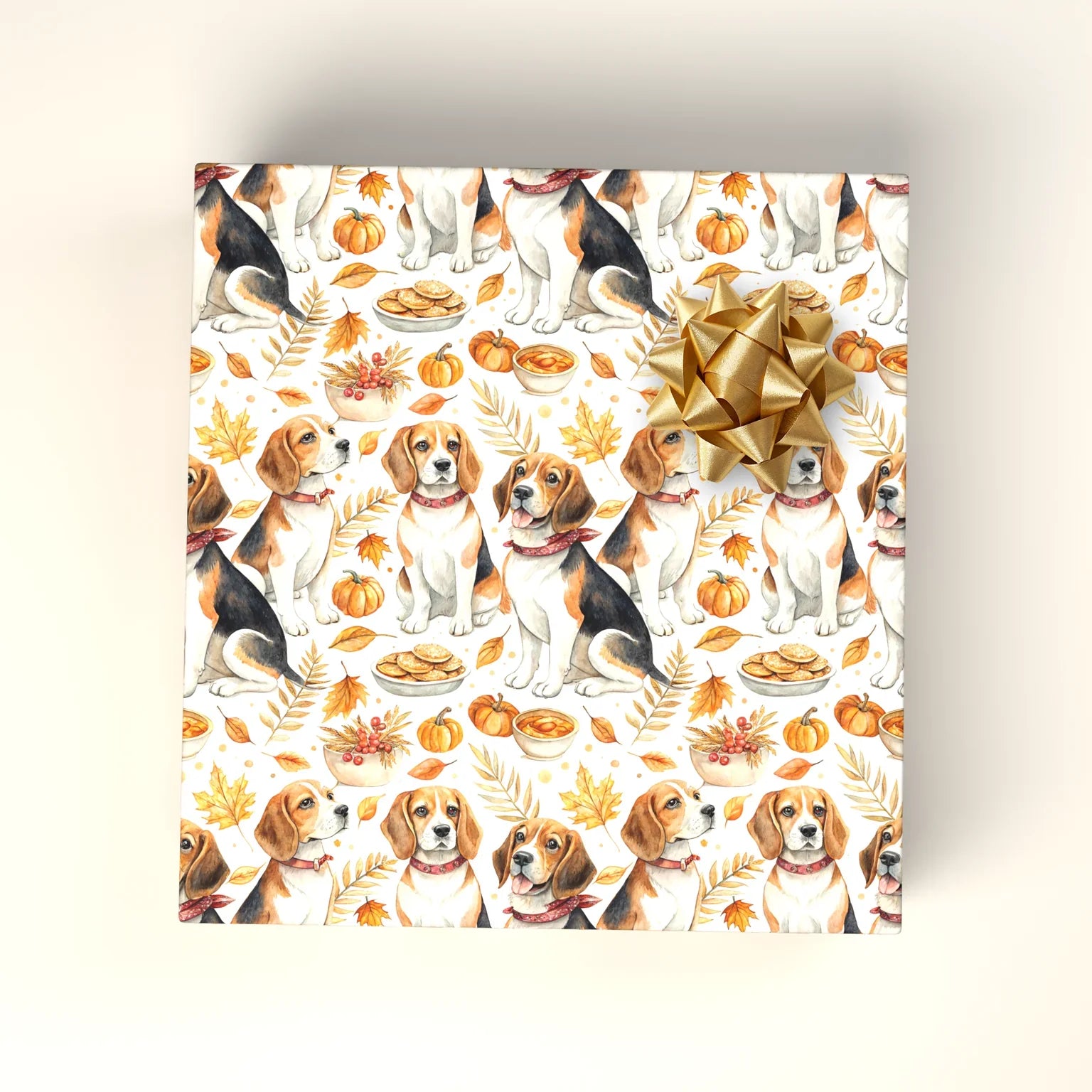 Thankful for Beagles Fall Wrapping Paper — wrapped gift presentation