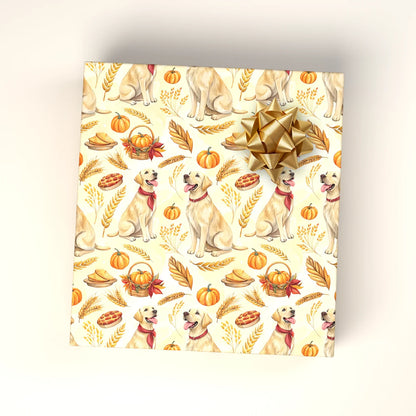 Thankful Pup: Yellow Lab Thanksgiving Wrapping Paper — wrapped gift presentation