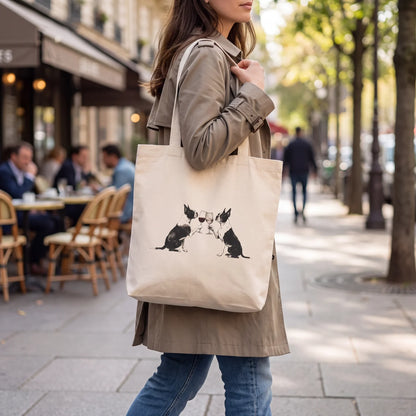 Happy Hour Boston Terrier Tote Bag lifestyle, carried at the market