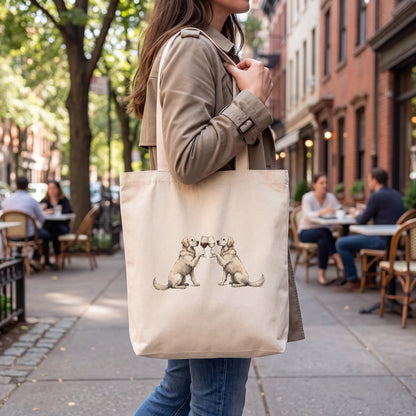 Happy Hour English Cream Golden Retriever Tote Bag lifestyle, carried at the market