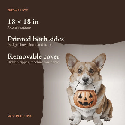 Trick-or-Treat Corgi Throw Pillow — what you get