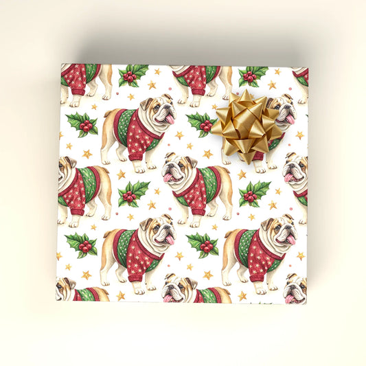 Ugly Christmas Sweater English Bulldog Wrapping Paper — wrapped gift presentation