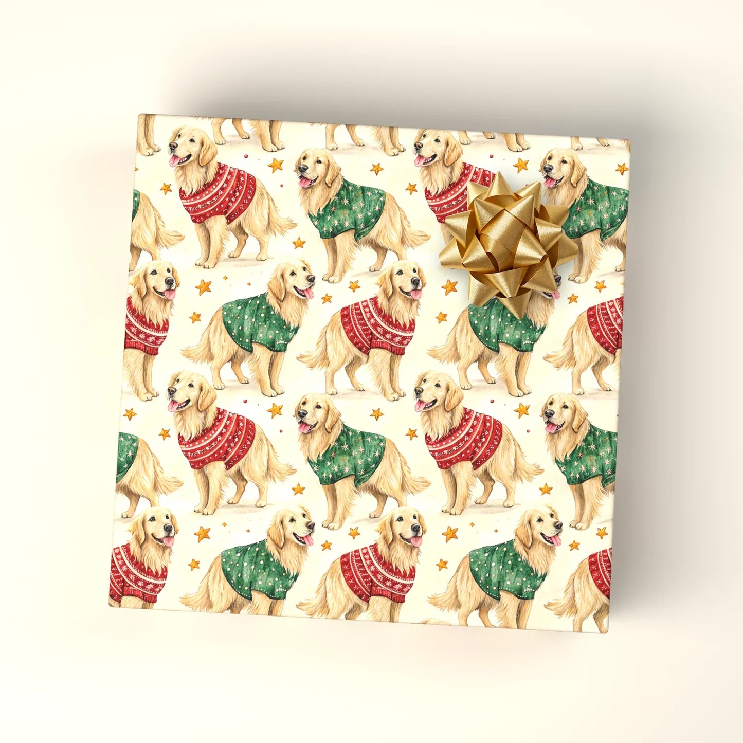 Ugly Christmas Sweater Golden Retriever Wrapping Paper — wrapped gift presentation