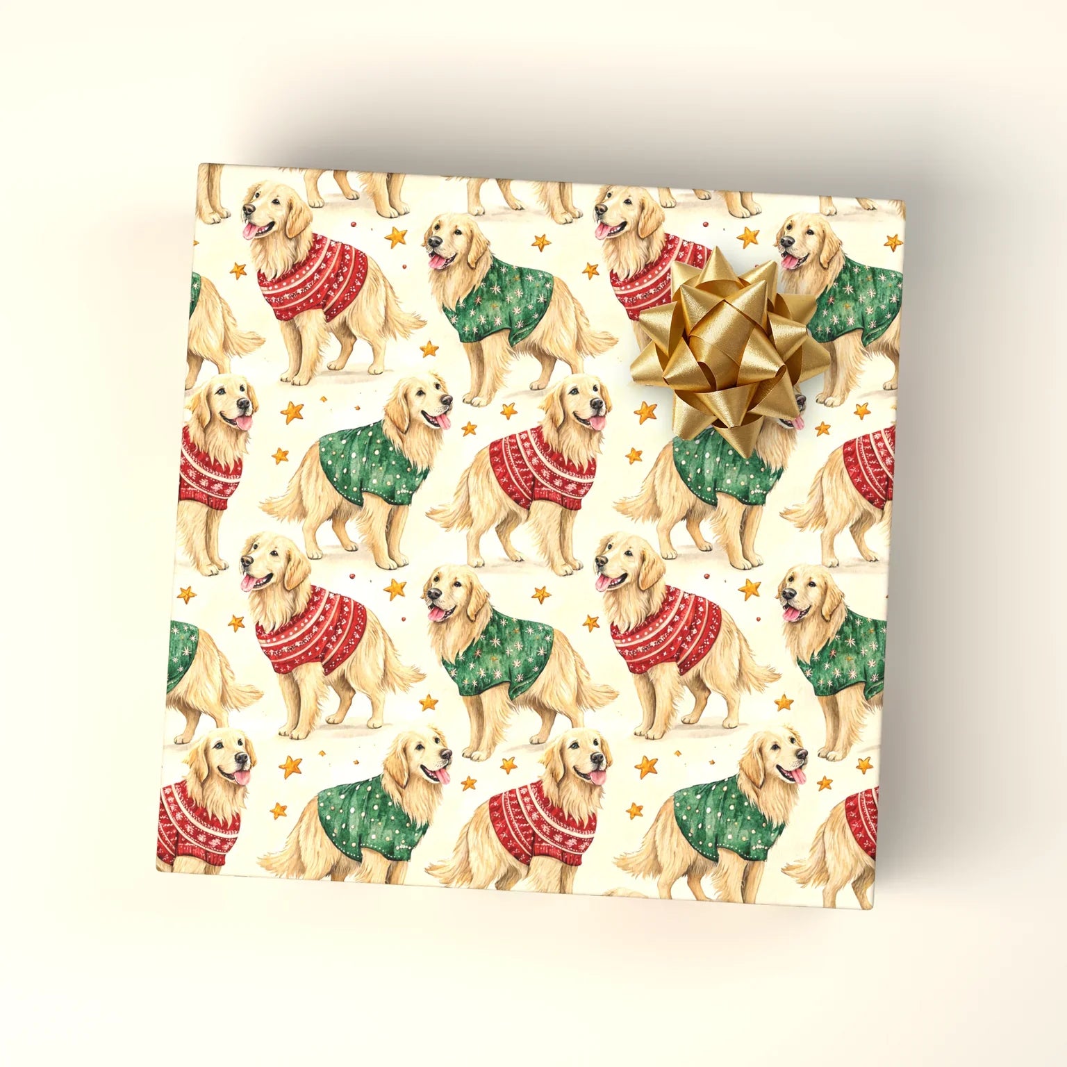 Ugly Christmas Sweater Golden Retriever Wrapping Paper — wrapped gift presentation