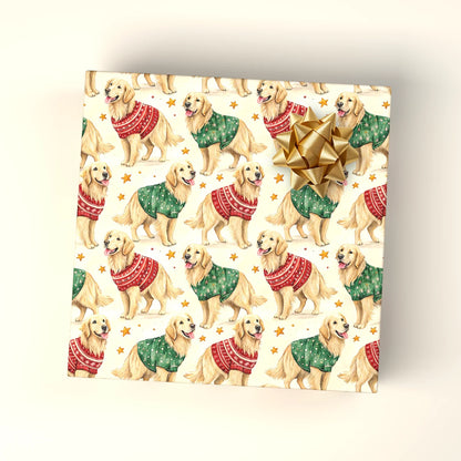 Ugly Christmas Sweater Golden Retriever Wrapping Paper — wrapped gift presentation