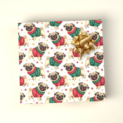 Ugly Christmas Sweater Pug Wrapping Paper — wrapped gift presentation
