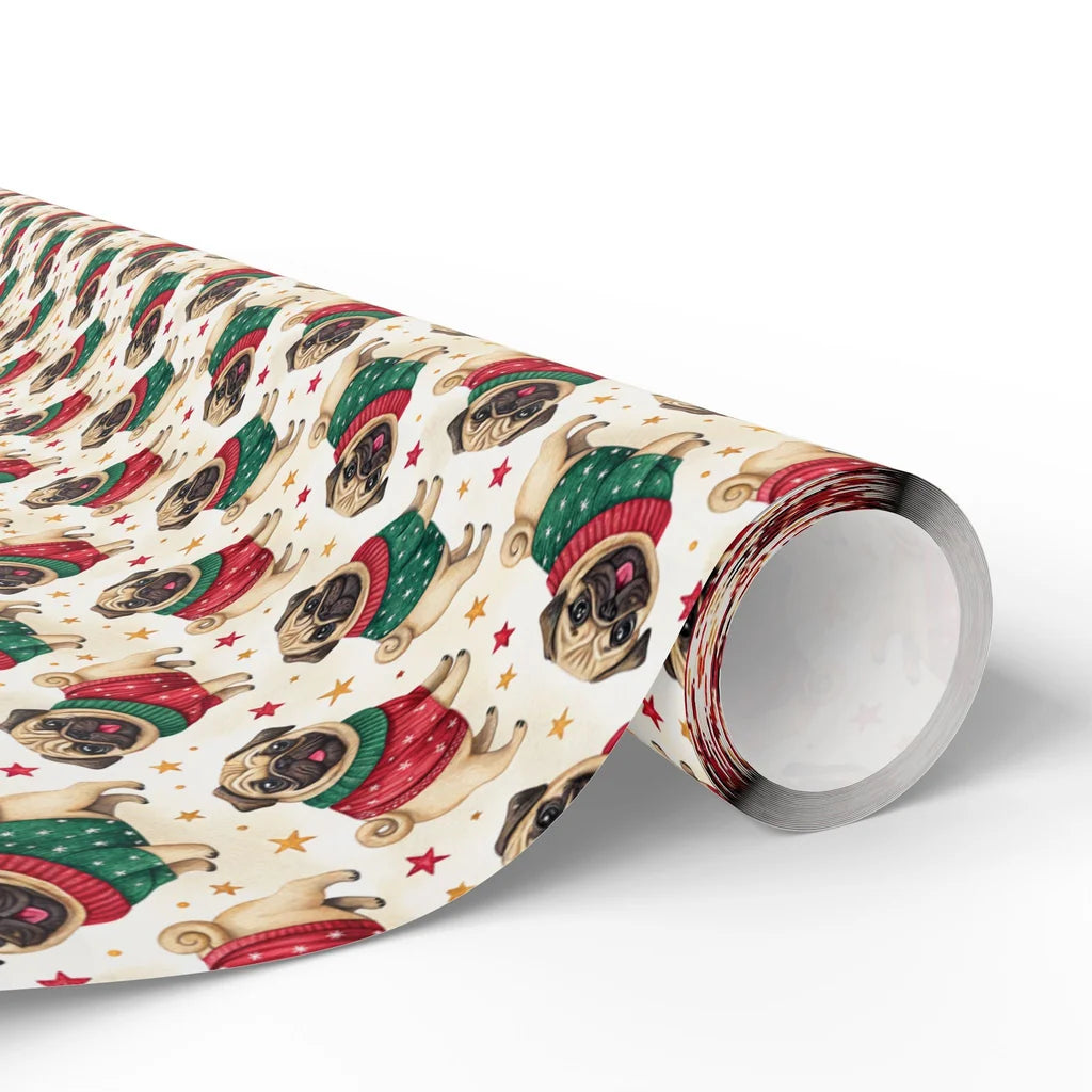 Ugly Christmas Sweater Pug Wrapping Paper — paper roll