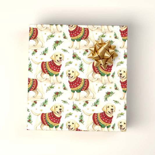 Ugly Christmas Sweater Yellow Lab Wrapping Paper — wrapped gift presentation