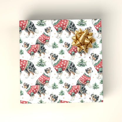 Ugly Sweater Australian Shepherd Christmas Wrapping Paper — wrapped gift presentation