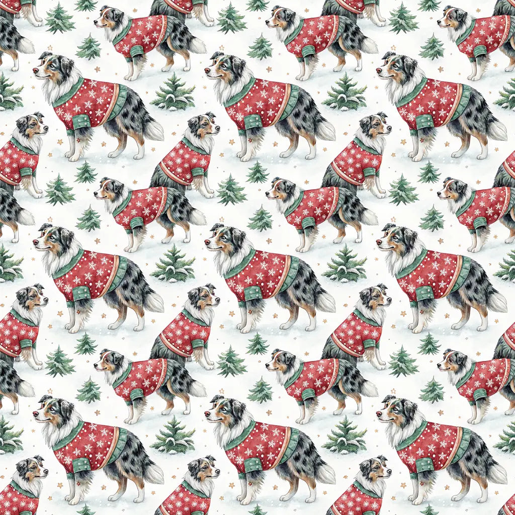 Ugly Sweater Australian Shepherd Christmas Wrapping Paper — repeating pattern tile