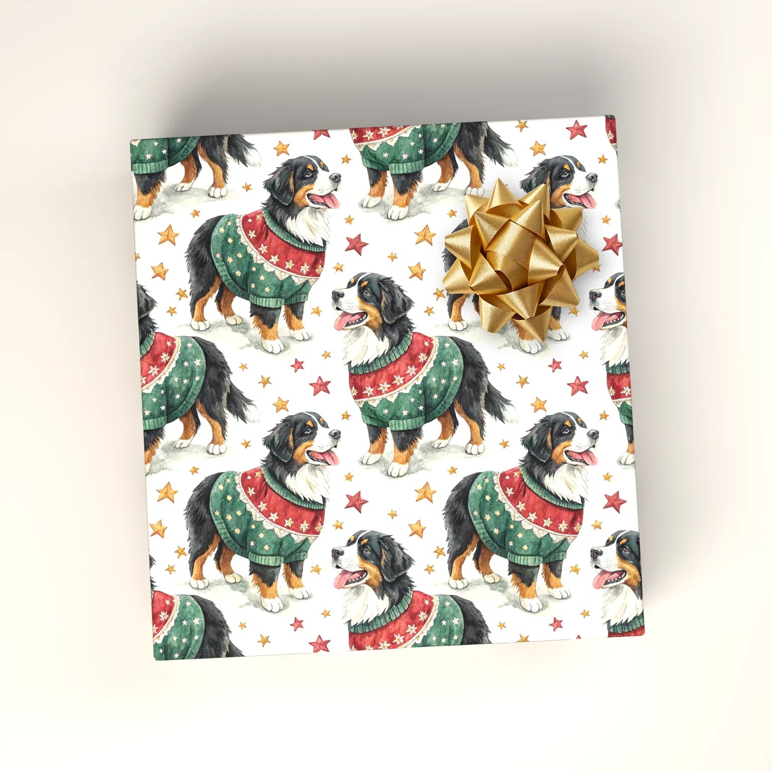 Ugly Sweater Bernese Mountain Dog Christmas Wrapping Paper — wrapped gift presentation