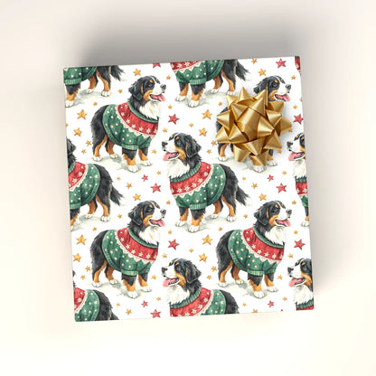 Ugly Sweater Bernese Mountain Dog Christmas Wrapping Paper — wrapped gift presentation