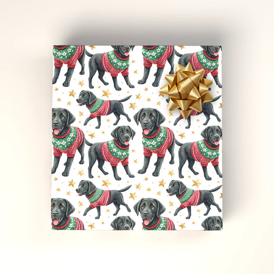 Ugly Sweater Black Lab Christmas Wrapping Paper — wrapped gift presentation