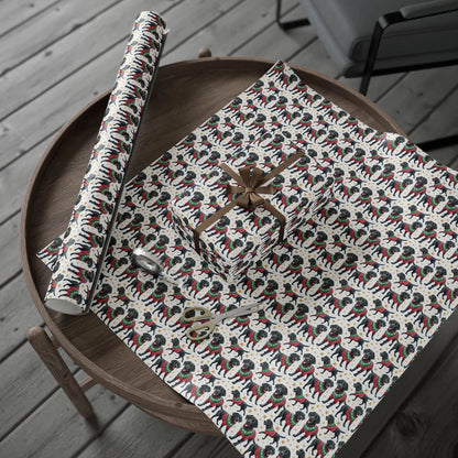Ugly Sweater Black Lab Christmas Wrapping Paper — gift wrapping presented on a wooden table