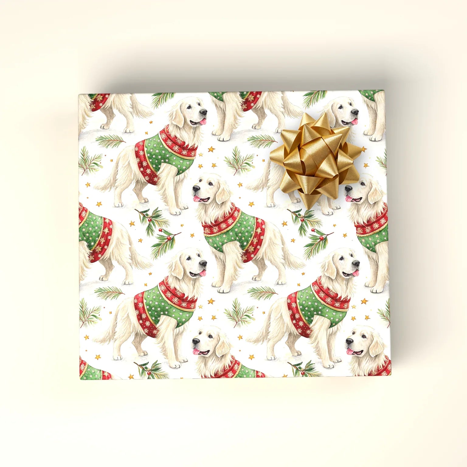 Ugly Sweater Golden Retriever Christmas Wrapping Paper — wrapped gift presentation