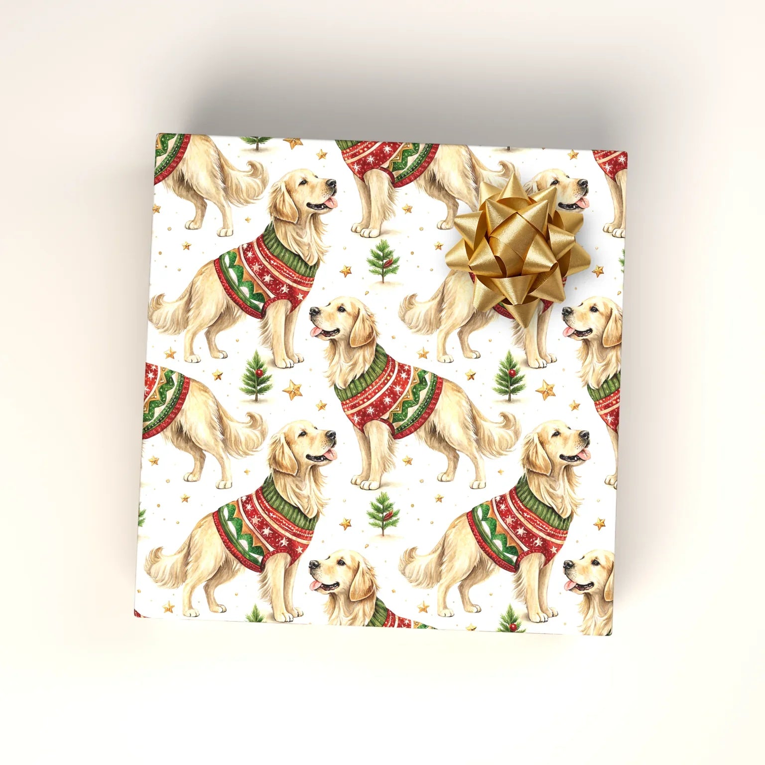 Ugly Sweater Golden Retriever Christmas Wrapping Paper — wrapped gift presentation