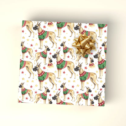 Ugly Sweater Great Dane Christmas Wrapping Paper — wrapped gift presentation