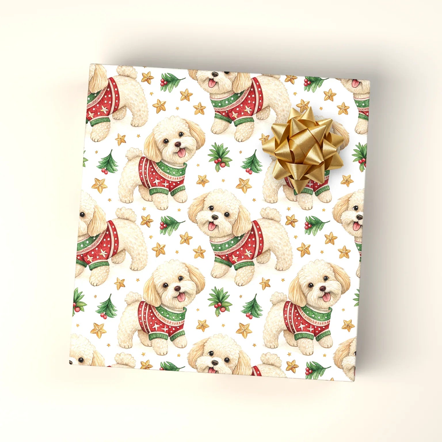 Ugly Sweater Maltese Christmas Wrapping Paper — wrapped gift presentation