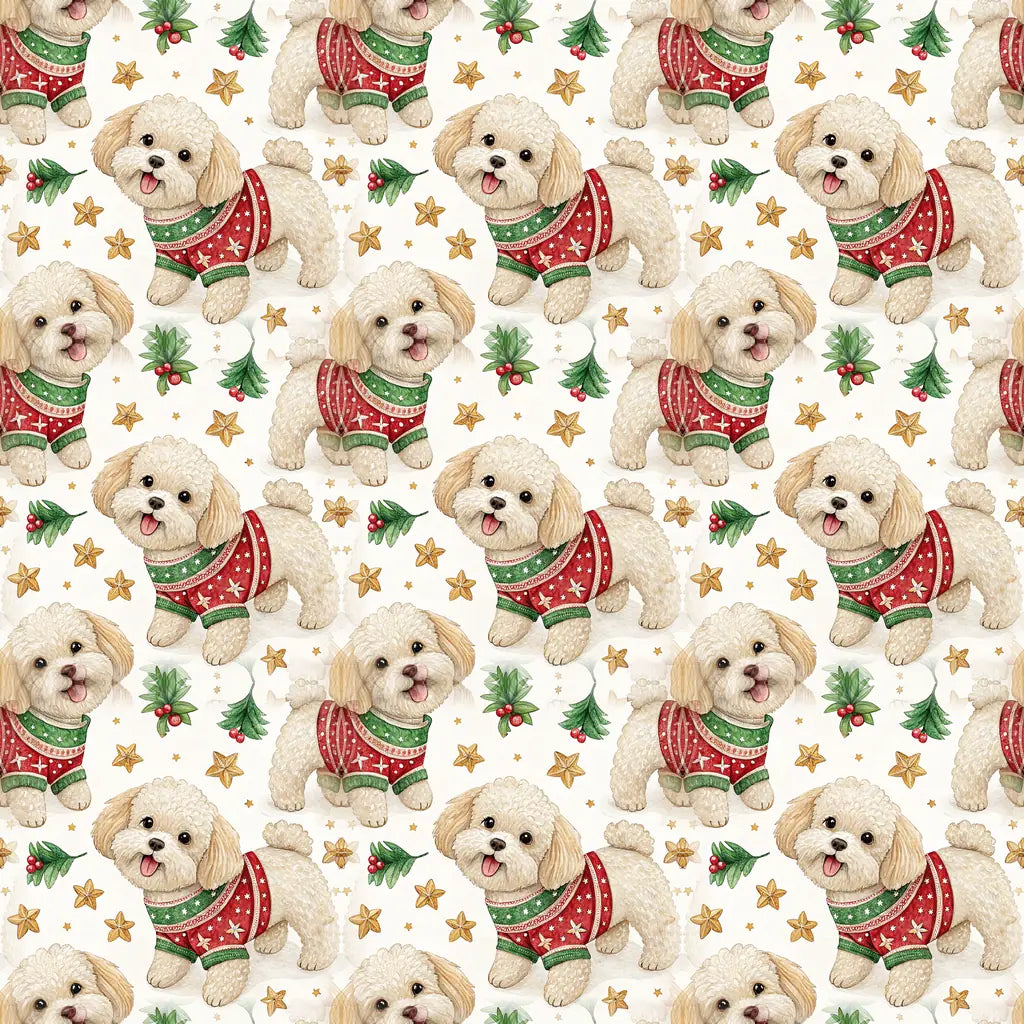 Ugly Sweater Maltipoo Christmas Wrapping Paper — repeating pattern tile