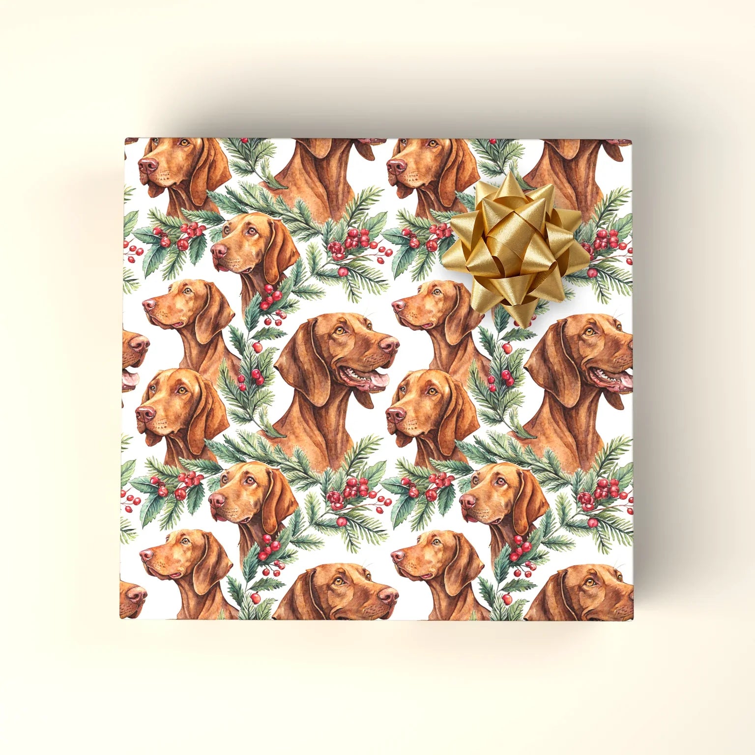 Vizsla Portrait Wreath Wrapping Paper — wrapped gift presentation