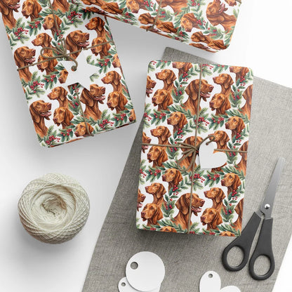 Vizsla Portrait Wreath Wrapping Paper — styled gift wrapping with scissors and twine
