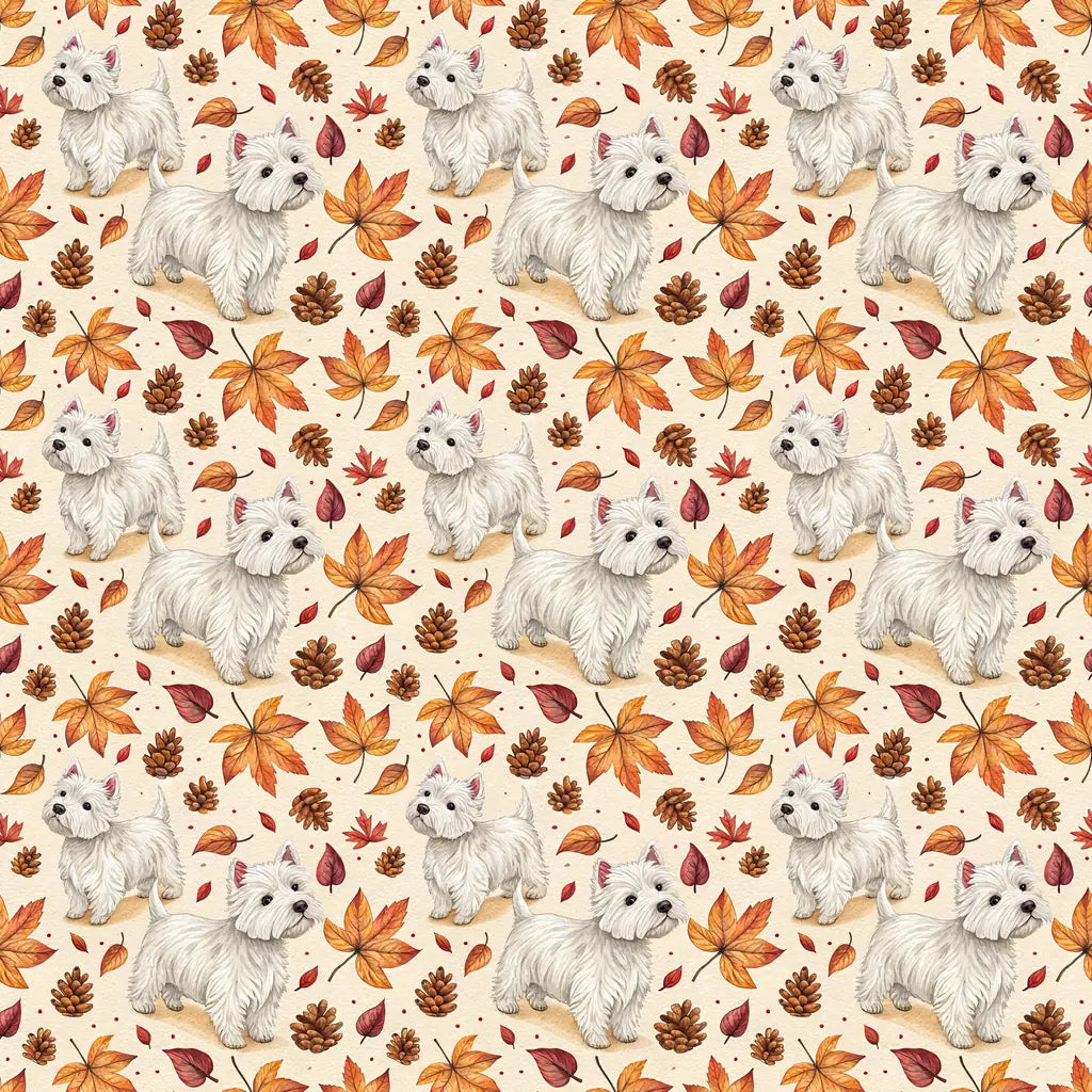 Westie Autumn Wrapping Paper — repeating pattern tile