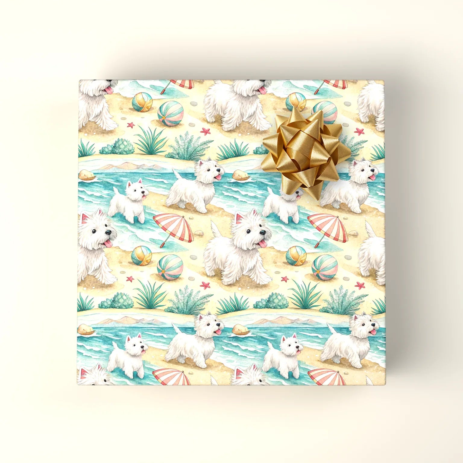 Westie Beach Wrapping Paper — wrapped gift presentation