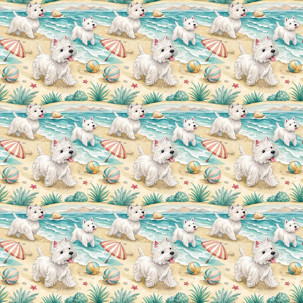 Westie Beach Wrapping Paper — repeating pattern tile
