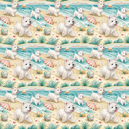 Westie Beach Wrapping Paper — repeating pattern tile