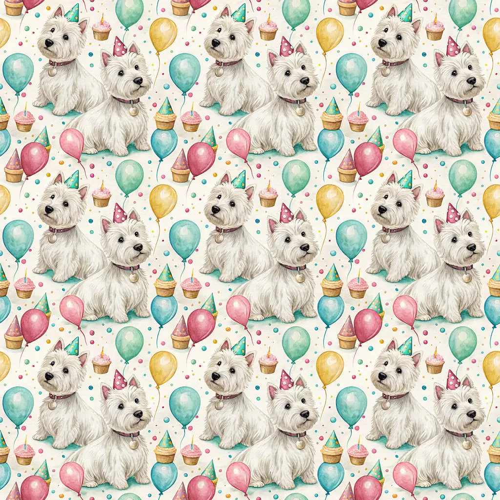 Westie Birthday Wrapping Paper — repeating pattern tile