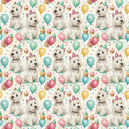 Westie Birthday Wrapping Paper — repeating pattern tile